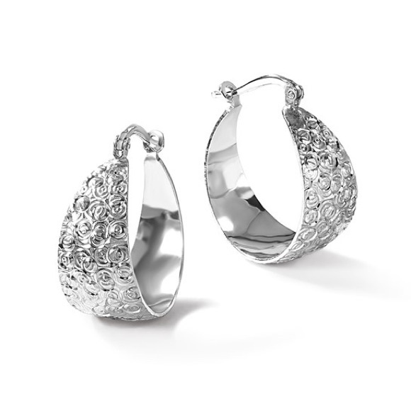 Leslie's Sterling Silver and Rhodium-plated Textured Hoop Earrings - Picture 6 of 6